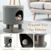Cat Stool Bed with Scratching Posts and Plush Ball Toy - Gray - Pet entertainment