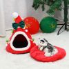 Christmas Pet House Tent Warm Cat Sleeping Bed Indoor for Kitten Puppy Cave Nest - L - Red