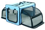 Pet Life Capacious Dual-Expandable Wire Folding Lightweight Collapsible Travel Pet Dog Crate - Blue - X-Small