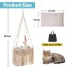 MewooFun Cat Hammock Macrame Hanging Swing Cat Bed Basket with Cotton Mat Indoor - WP095