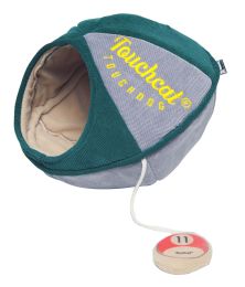 Touchcat Saucer Oval Collapsible Walk-Through Pet Cat Bed House With Play Active Toy - Green