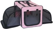 Pet Life Capacious Dual-Expandable Wire Folding Lightweight Collapsible Travel Pet Dog Crate - Pink - Medium
