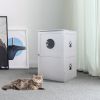 2-Tier Functional Wood Cat Washroom Litter Box Cover with Multiple Vents, a Round Entrance, Openable Door, White XH - White