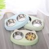 Pet Double Bowls, Stainless Steel Pet Food Bowl Water Bowl With No Spill Plastic Stand, Pet Feeding And Drinking Bowl For Indoor Cats And Dogs - Green