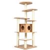 Wood Multi-Layer Platform Cat Tree with Scratch Resistant Rope - as show