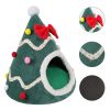 Christmas Pet House Tent Warm Cat Sleeping Bed Indoor for Kitten Puppy Cave Nest - L - Green
