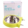 Stainless steel pet bowl hanging bowl tableware overturn proof dog bowl dog bowl cat bowl feeder - Large green
