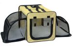 Pet Life Capacious Dual-Expandable Wire Folding Lightweight Collapsible Travel Pet Dog Crate - Khaki - Small