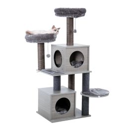 Cat Tree Modern Cat Tower with 2 Super Large Condo, Sturdy Scratching Posts, and Removable Soft Perches - as pic