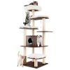 Wood Multi-Layer Platform Cat Tree with Scratch Resistant Rope - Brown