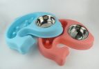 Fish Shape Pet Feeders Supplies Cat and Dog Bowls Stainless Steel Water and Food Bowl Treated Steel Drinking Water Hostile Bowl Twofold Bowl - red