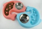 Fish Shape Pet Feeders Supplies Cat and Dog Bowls Stainless Steel Water and Food Bowl Treated Steel Drinking Water Hostile Bowl Twofold Bowl - red