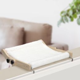 Cat Window Perch for Indoor Cats, Plush Cat Hammock, Window Seat Bed Shelf No Drilling No Suction Cup, Wood - Natural + White