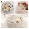 New Style Pet Cat Bed Dog Bed Round Plush Warm Cat's House Soft Long Plush Best Pet Bed Dogs For Cats Nest 2 In 1 Cat Accessorie - grey - 65cm