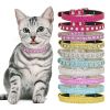 Super Shining Diamond Rhinestone Cat Collar Puppy Baby Dog Cat Collar Leather Strap Kitten Accessories Adjustable Puppy Collar - rose red - 30cm