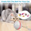 Electric Cat Toy Cat Teaser Ball Automatic Self Rotating Interactive Cat Motion Exercise Toy with Feather Bell LED Lights USB Rechargeable - Grey