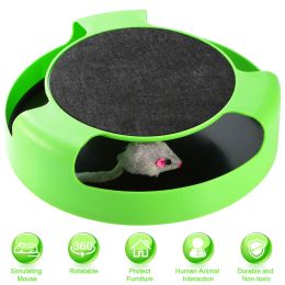 Cat Interactive Scratching Toy w/ Rotating Running Mouse Catching Plate Non-toxic Claw Kitten Toys - Green