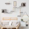 Wall-mounted Cat Tree, Cat Furniture with 2 Cat Condos House, 3 Cat Wall Shelves, 2 Ladder, 1 Cat Perch, Sisal Cat Scratching Posts and Pad - as Pic