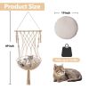 MewooFun Cat Hammock Macrame Hanging Swing Cat Bed Basket with Cotton Mat Indoor - WP093