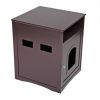 Cat's Wooden House Indoor Feline Condo Toilet Litter Box Hideaway Beside Table Nightstand XH - brown