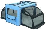 Pet Life Capacious Dual-Expandable Wire Folding Lightweight Collapsible Travel Pet Dog Crate - Blue - X-Small