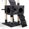 Multi-Level Cat Tree Tower House with Play Tunnel and Dangling Interactive Toy, Grey With Paw print XH - Grey with Paw Prints