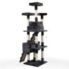 Multi-Level Cat Tree Tower House with Play Tunnel and Dangling Interactive Toy, Grey With Paw print XH - Grey with Paw Prints