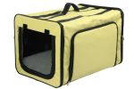 Pet Life Capacious Dual-Expandable Wire Folding Lightweight Collapsible Travel Pet Dog Crate - Khaki - Small