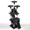 Multi-Level Cat Tree Tower House with Play Tunnel and Dangling Interactive Toy, Grey With Paw print XH - Grey with Paw Prints