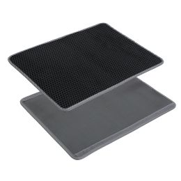 Cat Litter Mat EVA Honeycomb Double Layer Kitty Litter Trapping Carpet Urine-proof Scatter Rug Pad - Black