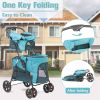 Portable Folding Dog Stroller Travel Cage Stroller for Pet Cat Kitten Puppy Carriages - Large 4 Wheels Elite Jogger - KM3221