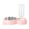 Pet Cat Bowl Stainless Steel Multifunctional Dog Cat Bowl With Water Bottle Drinking Water Feeding Bear Bowl gatos - Pink