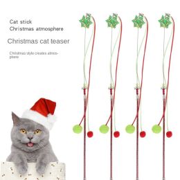 Christmas Hairball Pendant Funny Cat Stick Resistant to grabbing long rod steel wire teasing cat rod cat toy - 2pcs