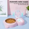 Pet Cat Bowl Stainless Steel Multifunctional Dog Cat Bowl With Water Bottle Drinking Water Feeding Bear Bowl gatos - Pink