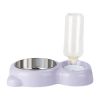 Pet Cat Bowl Stainless Steel Multifunctional Dog Cat Bowl With Water Bottle Drinking Water Feeding Bear Bowl gatos - Purple
