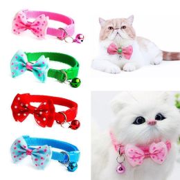 Pet Cat Bow Tie Collar With Bell Adjustable Collar Nylon Collar Puppy Safety Casual Necklace Pet Cat Leash Accessories - as the picture