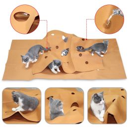 Pet Tunnel Mat Cat Waterproof Play Mat Hide and Seek Pad Interactive Mat Indoor Toy - Brown