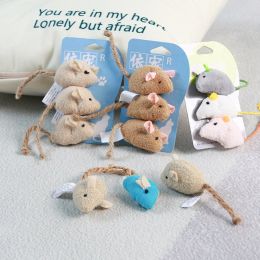 Toy simulation plush mouse three-pack pet cat toy cat grass contains catnip to tease cats (Color: Three mice in coffee color)