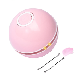 Pet cat toy LED light funny cat ball USB charging intelligent funny cat toy electric rolling ball called ball (Color: New pink+with accessories)