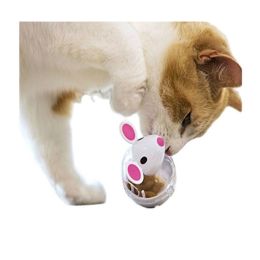 Food Leakage Tumbler Feeder Treat Ball Cute Little Mouse Toys Interactive Toy for Cat Food Slow Feeding Pet Toy Supplies (Color: White mouse)
