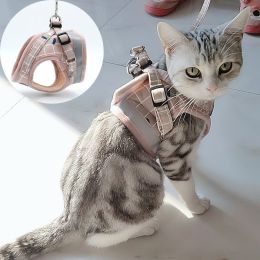 Fashion Plaid Cat Harnesses for Cats Summer Mesh Pet Harness and Leash Set Katten Kitty Mascotas Products for Gotas Accessories (Color: Red Mesh, size: S-suit 1.3-3kg)