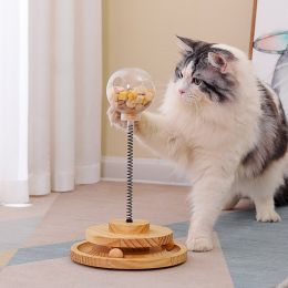 New solid wood turntable cat toy pet tableware puzzle tumbler food ball (Color: Missing food turntable (with column))
