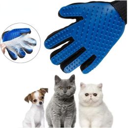 Dog Cat Pet Combs Grooming Deshedding Brush Gloves Effective Cleaning Back Massage Animal Bathing Fur Hair Removal (Metal Color: Green, size: Left)