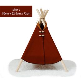 Pet Teepee Cat Bed House Portable Folding Tent with Thick Cushion Easy Assemble Fit Spring Summer for Dog Puppy Cat Indoor (Color: Light brown)