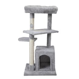Double Level Cat Tree Stand House Furniture Kittens Activity Tower Posts Kitty Pet Play House; XH (Color: Light Gray)